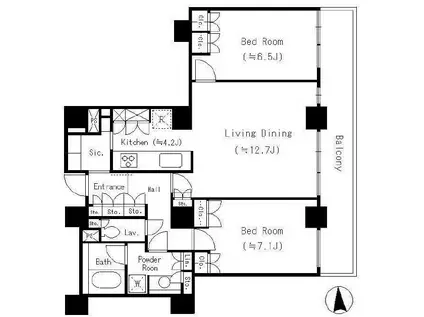 RIVER POINT TOWER(2LDK/33階)の間取り写真