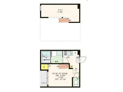 エスペランサ香椎(1K/2階)の間取り写真