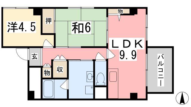 ルークレジデンス姫路(2LDK/7階)の間取り写真