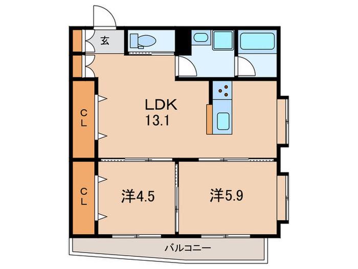 PARKSIDE RESIDENCE(2LDK/2階)の間取り写真