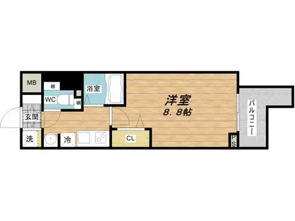 ディナスティ松屋町II(1K/11階)の間取り写真
