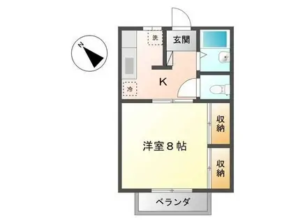 リバーサイド2 B棟 108号(1DK/1階)の間取り写真