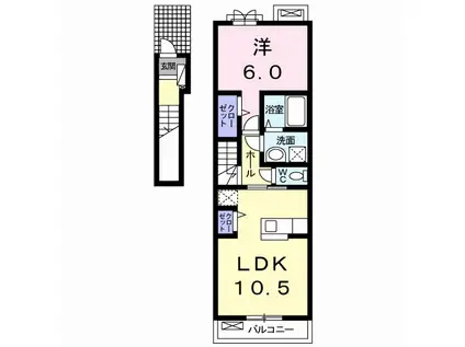 リップル箱清水(1LDK/2階)の間取り写真