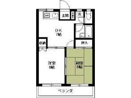 フジハイム-西野川4丁目-(2DK/2階)の間取り写真