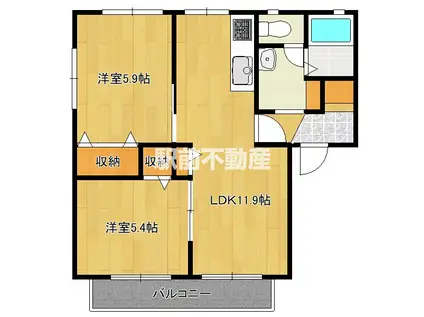 グリーンハウス城角A(2LDK/2階)の間取り写真