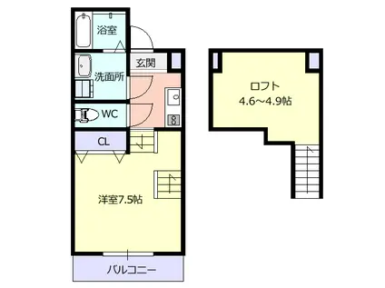 ソラリエ東原町 (1SK/1階)の間取り写真