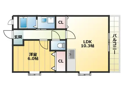 スペイシア友貴(1LDK/2階)の間取り写真