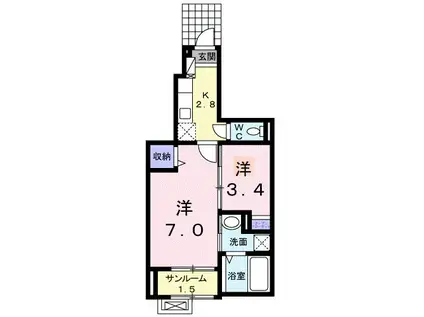 アミュゾン プロムナード(2K/1階)の間取り写真