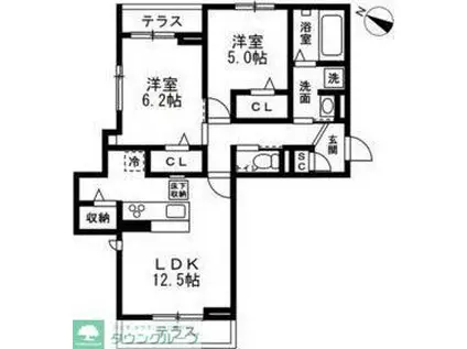 フルール(2LDK/2階)の間取り写真