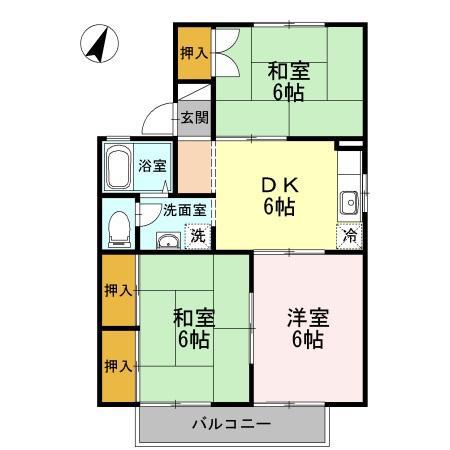 シーサイドハウス A棟(3DK/2階)の間取り写真