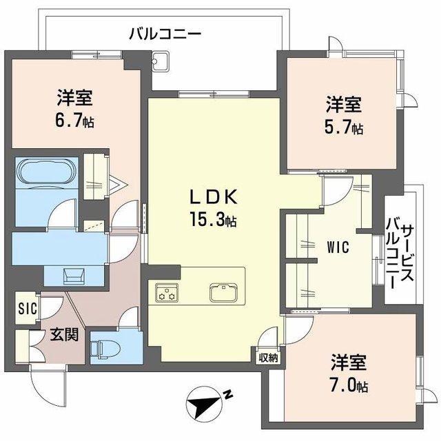 アルテーヌ浜寺元町(3LDK/3階)の間取り写真