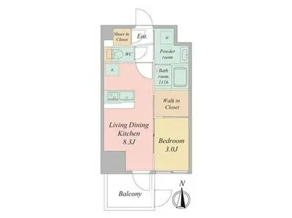 セレニテ東梅田アリエ(1LDK/4階)の間取り写真