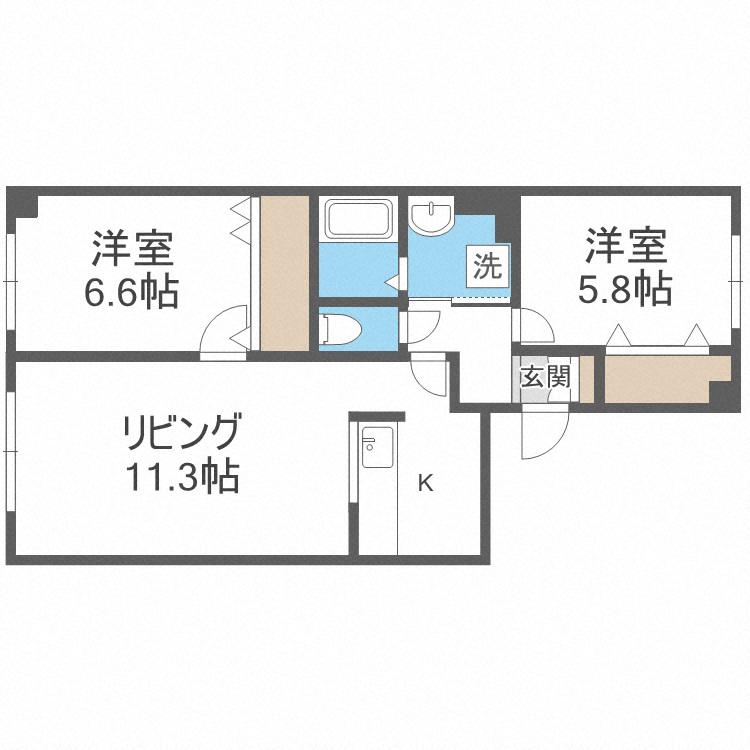 ピアセーレ東札幌(2LDK/2階)の間取り写真
