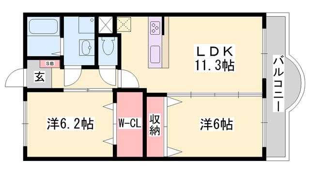 リバーサイドブライト(2LDK/1階)の間取り写真