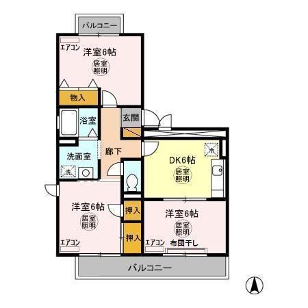 オーシャンヒルズ B(3DK/2階)の間取り写真
