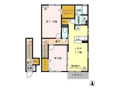 グランシャリオI番館(2LDK/2階)の間取り写真