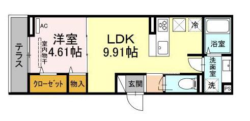 エクセリア若宮(1LDK/1階)の間取り写真