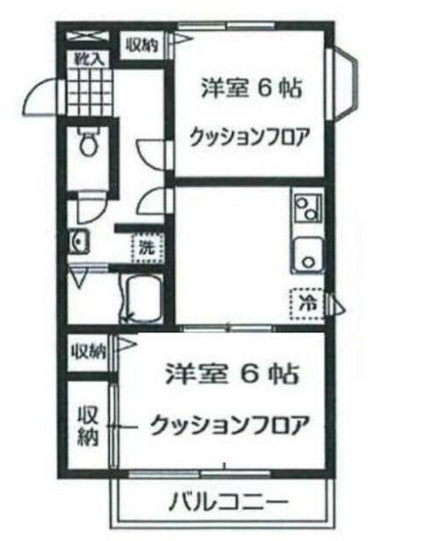ハイネス石川(2DK/1階)の間取り写真