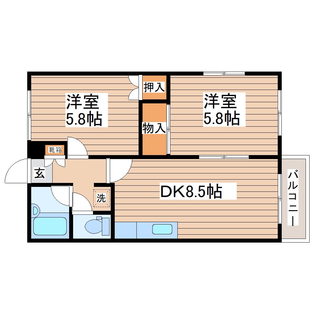 セービンググランデMURAKO B棟(2DK/2階)の間取り写真