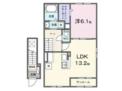 ポレイロ ドイシュ(1LDK/2階)の間取り写真
