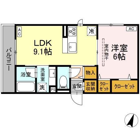 フラクタス東柏ケ谷(1LDK/2階)の間取り写真