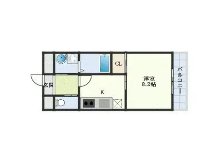 アンプルールフェールビエント高槻(1K/2階)の間取り写真