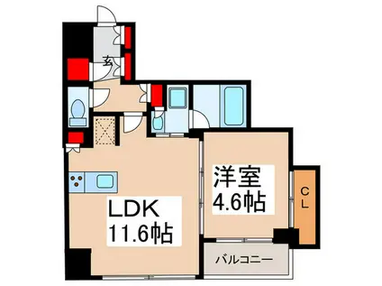 THEパームス日本橋小伝馬町ヴィサージュ(1LDK/9階)の間取り写真