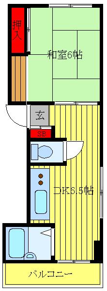 ハイツ小久保(1DK/2階)の間取り写真