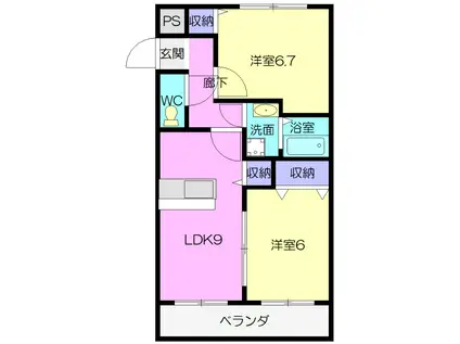 マンションISIHARA(2LDK/3階)の間取り写真