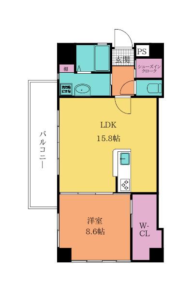 SQUARE152(1LDK/8階)の間取り写真