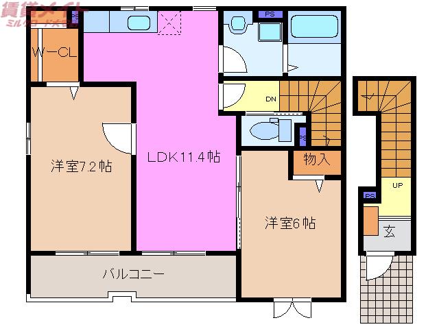フリージア マツバ(2LDK/2階)の間取り写真