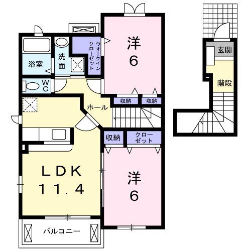 フィオーレデーアA(2LDK/2階)の間取り写真