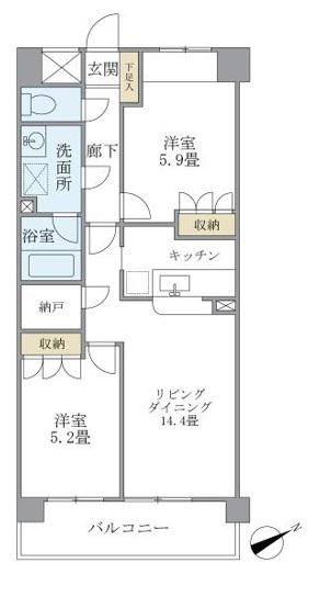 KDXレジデンス宮前平(2LDK/3階)の間取り写真