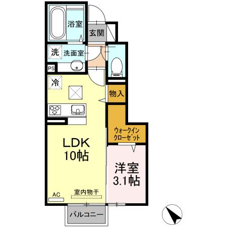 UNE BEAU PALAIS(1LDK/1階)の間取り写真