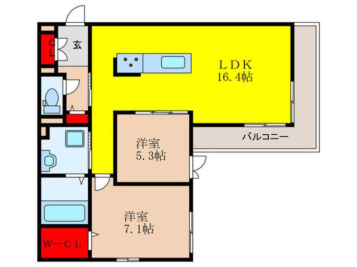グランディールさわらぎ(2LDK/2階)の間取り写真