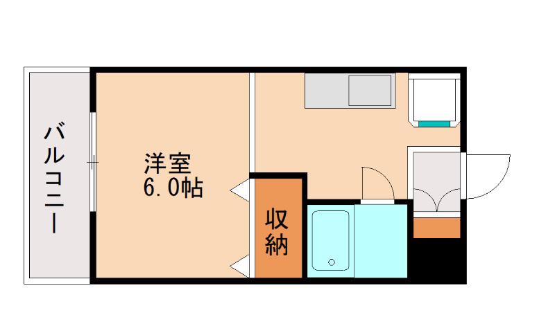 西都ビル(1DK/4階)の間取り写真