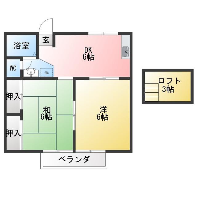 ウッディーハイツS(2DK/2階)の間取り写真