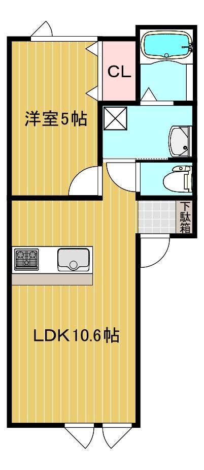 ルミナーレ三輪(1LDK/1階)の間取り写真