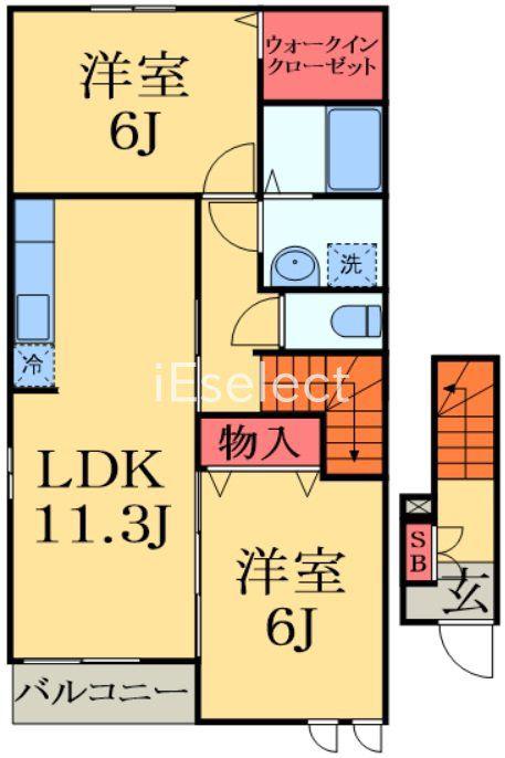 エアリーズ シエロB(2LDK/2階)の間取り写真