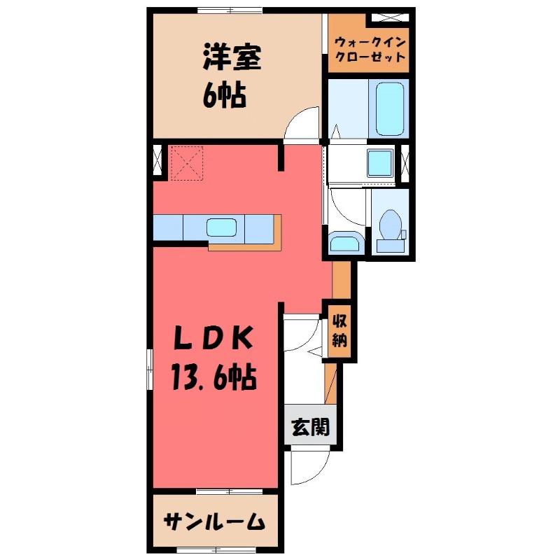 ラリュールA(1LDK/1階)の間取り写真