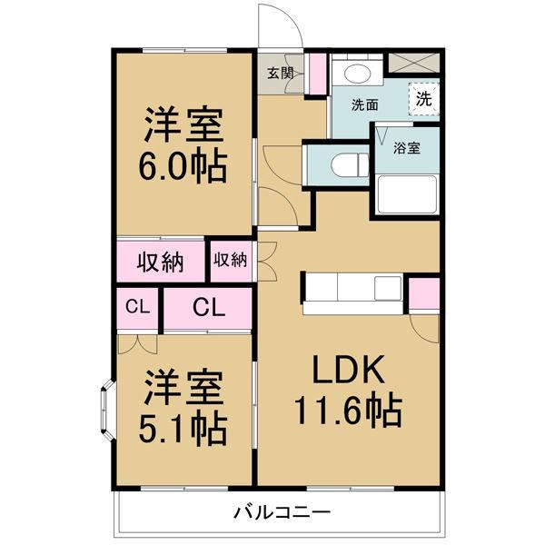 プランドール中平(2LDK/2階)の間取り写真