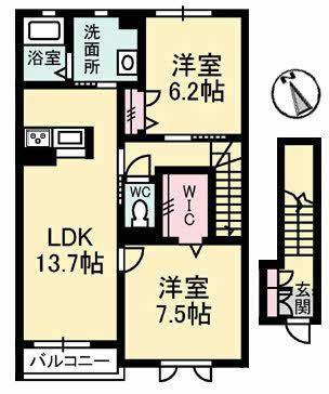 シャーメゾンイズスクエアエクセル(2LDK/2階)の間取り写真