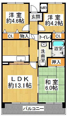井吹東シティコート(3LDK/3階)の間取り写真