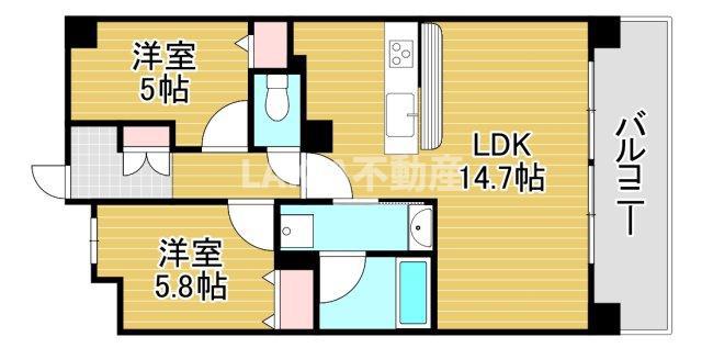 リアン城東(2LDK/8階)の間取り写真
