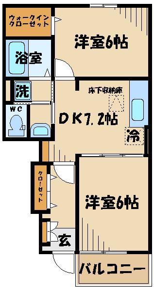 ユアーズ ヒル 6(2DK/1階)の間取り写真