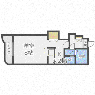 テラ元町(1K/2階)の間取り写真