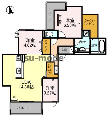PALACE ウエスト千里丘B棟(3LDK/3階)の間取り写真