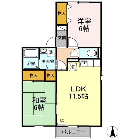 サニーコート光(2LDK/2階)の間取り写真