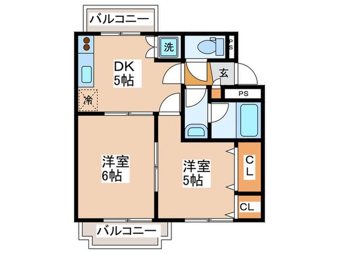ビレッジハイム(2DK/4階)の間取り写真