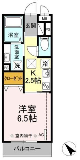 クレインリング丸山台(1K/2階)の間取り写真